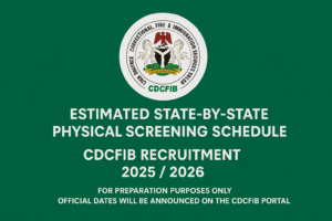 CDCFIB 2025/2026 estimated state-by-state physical screening schedule